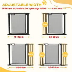 PawHut Pressure Fit Safety Gate, for Staircases, Hallways, Doorways w/ Extensions Kit, 75-103CM Adjustable Width - Black - 6