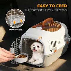 PawHut Plastic Pet Carrier Hard Shell Dog Cat Carrier Max 4 KG Steel Door Feed Bowl Secure Lock 49 x 32 x 31 cm - 7