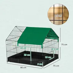 PawHut Rabbit Cage Guinea Pig Playpen Small Animal House for Kitties Puppies, w/ Water Proof Oxford Roof Floor 90 x 75 x 75 cm - 3