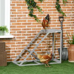 PawHut Wooden Chicken Coop Toy with Swing, Ladder, Platform, Grey - 2
