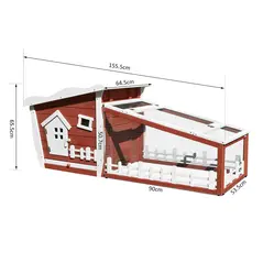 PawHut Rabbits Outdoor Fir Wood Guinea Pigs Hutches w/ Ramp Wine-Brown - 3