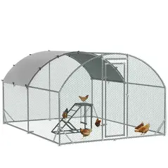 PawHut Walk In Chicken Run with Chicken Activity Shelf and Cover, 2.8 x 3.8 x 2m - 1