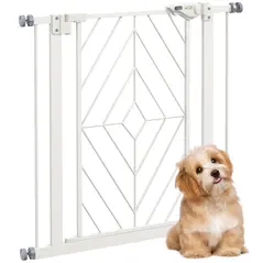 PawHut Pressure Fit Stair Gate, Dog Gate, with Auto Closing Door, Double Locking, Easy Installation, Openings 74-80cm - White - 1