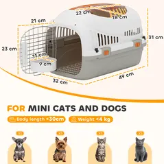 PawHut Plastic Pet Carrier Hard Shell Dog Cat Carrier Max 4 KG Steel Door Feed Bowl Secure Lock 49 x 32 x 31 cm - 3
