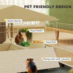 PawHut Small Animal Cage with Removable Pet Playpen, Guinea Pig Cage with Waterproof Pad, Hay Feeder, 108 x 71 x 57cm, Beige - 5