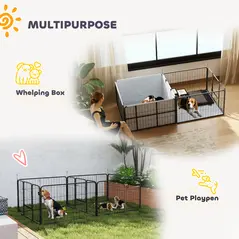 PawHut Seven-Panel Dog Whelping Box, Dog Playpen with Washable Whelping Pads, Wind-Resistant Fabric, for Small and Medium Dogs - 4