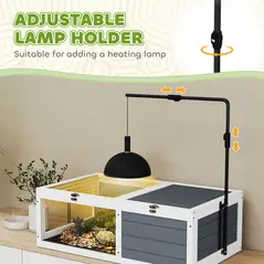 PawHut Tortoise Table with Adjustable Lamp Holder, Wooden Tortoise House w/ Openable Lids, Pull-Out Trays - Grey - 5