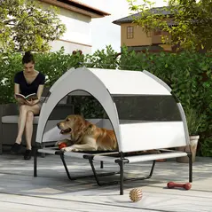 PawHut Portable Elevated Dog Bed with Removable Canopy, Cooling Raised Pet Cot for Large Dogs, 106 x 76 x 94 cm - 9