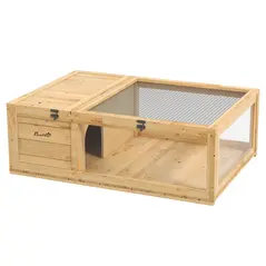 PawHut Tortoise House, Small Reptile Wooden House, with Mesh Roofs, Side Panels, for Turtles, Lizards, Geckos and Snakes - 1