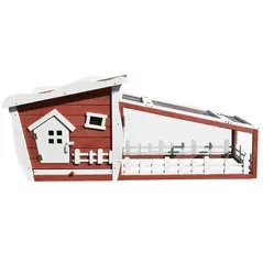 PawHut Rabbits Outdoor Fir Wood Guinea Pigs Hutches w/ Ramp Wine-Brown - 9