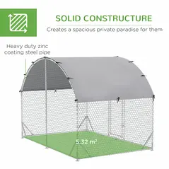 PawHut Walk-In Chicken Run, Metal Chicken Coop with Cover, Outdoor Hen Poultry House Cage with Chicken Activity Shelf, for Chickens, Rabbits, Ducks, 2.8 x 1.9 x 2m - 4