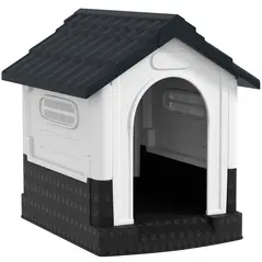 PawHut Plastic Dog Kennel with Windows, for Garden Patio, Miniature Dogs, 64.5 x 57 x 66cm - Grey - 1
