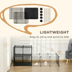 PawHut Pet Playpen with Door, Guinea Pigs Metal Mesh Cage for Small Animal, Chinchilla, 175 x 105 x 70 CM, Black - 8