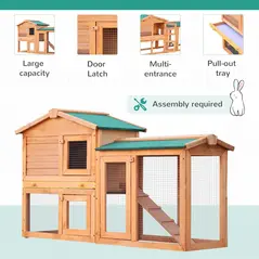 PawHut Rabbit 2 Tier Fir Wood Small Animal Hutch Guinea Pigs Hutches w/ Ramp Brown - 7