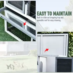 PawHut Small Animal Two-Level Fir Wood Guinea Pigs Hutches Bunny Cage w/ Slide Out Tray Grey - 5