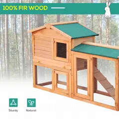 PawHut Rabbit 2 Tier Fir Wood Small Animal Hutch Guinea Pigs Hutches w/ Ramp Brown - 6