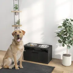 PawHut Raised Dog Bowl with Slow Feeder, Two Stainless Steel Dog Bowls, Drawer, for Large and Extra Large Dogs, Black - 2