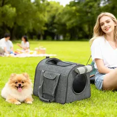 PawHut Soft Sided Cat Carrier Bag, Portable Foldable Pet Carrier with Shoulder Strap & Removable Mat for Small Pet Up to 10kg - 2