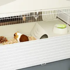 PawHut Small Animal Cage with Removable Pet Playpen, Guinea Pig Cage with Waterproof Pad, Hay Feeder, 108 x 71 x 57cm, Beige - 9