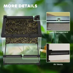 PawHut Reptile Glass Terrarium with Stone Background, Front Ventilation, Escape-Proof Knob Lock, 30 x 30 x 30 cm, Black - 9