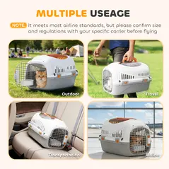 PawHut Plastic Pet Carrier Hard Shell Dog Cat Carrier Max 4 KG Steel Door Feed Bowl Secure Lock 49 x 32 x 31 cm - 4