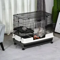 PawHut Small Animal Guinea Pigs Hutches Steel Wire Rabbit Cage Pet Play House  W/ Waste Tray Black - 1
