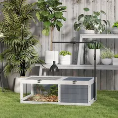 PawHut Tortoise Table with Adjustable Lamp Holder, Wooden Tortoise House w/ Openable Lids, Pull-Out Trays - Grey - 9