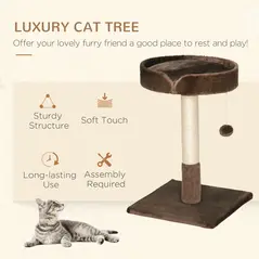 PawHut Small Cat Tree for Indoor Cats with Sisal Scratching Post Kitten Bed Cushion Ball Toy, Brown, 45x45x70 cm - 4