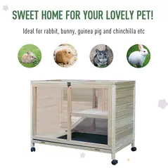 PawHut Small Animals Guinea Pigs Hutches Fir Wood Indoor Hutch - 4