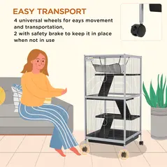 PawHut Small Animal Cage Pet Play House with Wheels Platforms Light Grey - 5