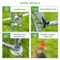PawHut Walk In Chicken Run Chicken Coop, Large Poultry Cage Hen House for 6-8 Chickens Outdoor w/ Water-Resist Cover 302 x 107 x 172cm - 7