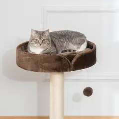 PawHut Small Cat Tree for Indoor Cats with Sisal Scratching Post Kitten Bed Cushion Ball Toy, Brown, 45x45x70 cm - 8