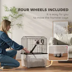 PawHut Three-Tier Gerbil Cage, Hamster Cage for Dwarf Hamster, Syrian Hamster w/ Wheels, Deep Bottom, Food Dish, Water Bottle - 5