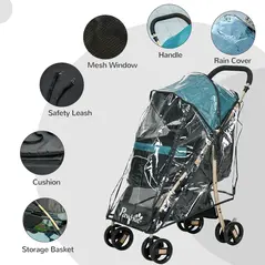 PawHut Pet Stroller for Small and Miniature Dogs, with Rain Cover - Dark Green - 7