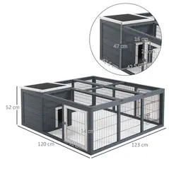 PawHut Rabbit Hutch Outdoor, Guinea Pig House, Bunny Run Cage with Openable Top for 1-2 Rabbits, 123 x 120 x 52cm, Grey - 3