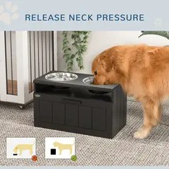 PawHut Raised Dog Bowl with Slow Feeder, Two Stainless Steel Dog Bowls, Drawer, for Large and Extra Large Dogs, Black - 5