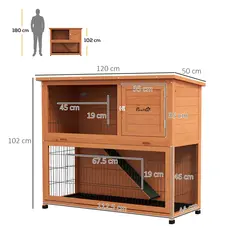 PawHut Two-Tier Antiseptic Wood Rabbit Hutch, 102cm Guinea Pig Hutch with Run - Orange - 3