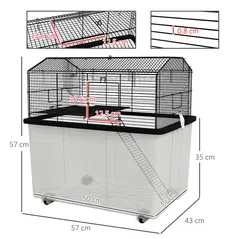 PawHut Two-Tier Gerbil Cage, Hamster Cage for Dwarf Hamster, Syrian Hamster w/ Wheels, Deep Bottom, Food Dish, Water Bottle - 3