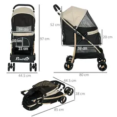 PawHut Pet Stroller for Small and Miniature Dogs, with Rain Cover - Khaki - 3