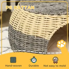 PawHut Wicker Cat House, Rattan Raised Cat Bed, Cosy Kitten Cave with Soft Washable Cushion, Φ40 x 30cm - 4