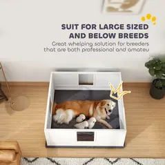 PawHut Whelping Box for Dogs with Whelping Pad, Adjustable Entrance, Non-slip Foot Pads, for Large Dogs, 124 x 120cm - 8