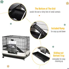 PawHut Small Animal Guinea Pigs Hutches Steel Wire Rabbit Cage Pet Play House  W/ Waste Tray Black - 6