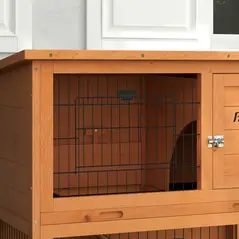 PawHut Two-Tier Antiseptic Wood Rabbit Hutch, 80cm Guinea Pig Hutch with Run - Orange - 9