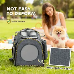 PawHut Soft Sided Cat Carrier Bag, Portable Foldable Pet Carrier with Shoulder Strap & Removable Mat for Small Pet Up to 10kg - 5