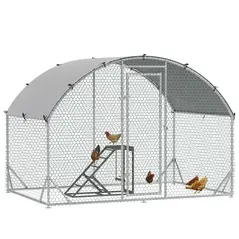 PawHut Walk-In Chicken Run, Metal Chicken Coop with Cover, Outdoor Hen Poultry House Cage with Chicken Activity Shelf, for Chickens, Rabbits, Ducks, 2.8 x 1.9 x 2m - 1