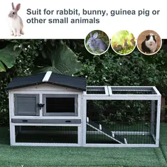 PawHut Small Animal Two-Level Fir Wood Guinea Pigs Hutches w/ Ramp Burnt Grey - 4