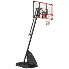 SPORTNOW 2.4-2.9m Adjustable Basketball Hoop and Stand with Weighted Base, Portable on Wheels, Red - 1