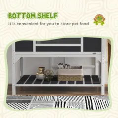 PawHut Wooden Tortoise Enclosure w/ Adjustable Lamp Holder, Openable Lid, Dual Main Houses, Storage Shelf, Fixed Tray - Grey - 7