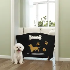 PawHut Wooden Dog Stopper, Dog Barrier with Support Feet, for Stair, Patio, Very Easy Setup, Black, 75 x 51 cm - 7