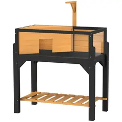 PawHut Wooden Tortoise House with Storage Shelf, Clear Observation Windows, Lamp Holder, Openable Top, Built-in Tray, Yellow - 1